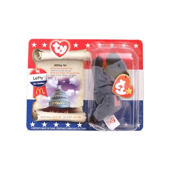 Ty Beanie Babies Lefty the Donkey Mc Donalds American Trio Original Pack NEW - Picture 1 of 6